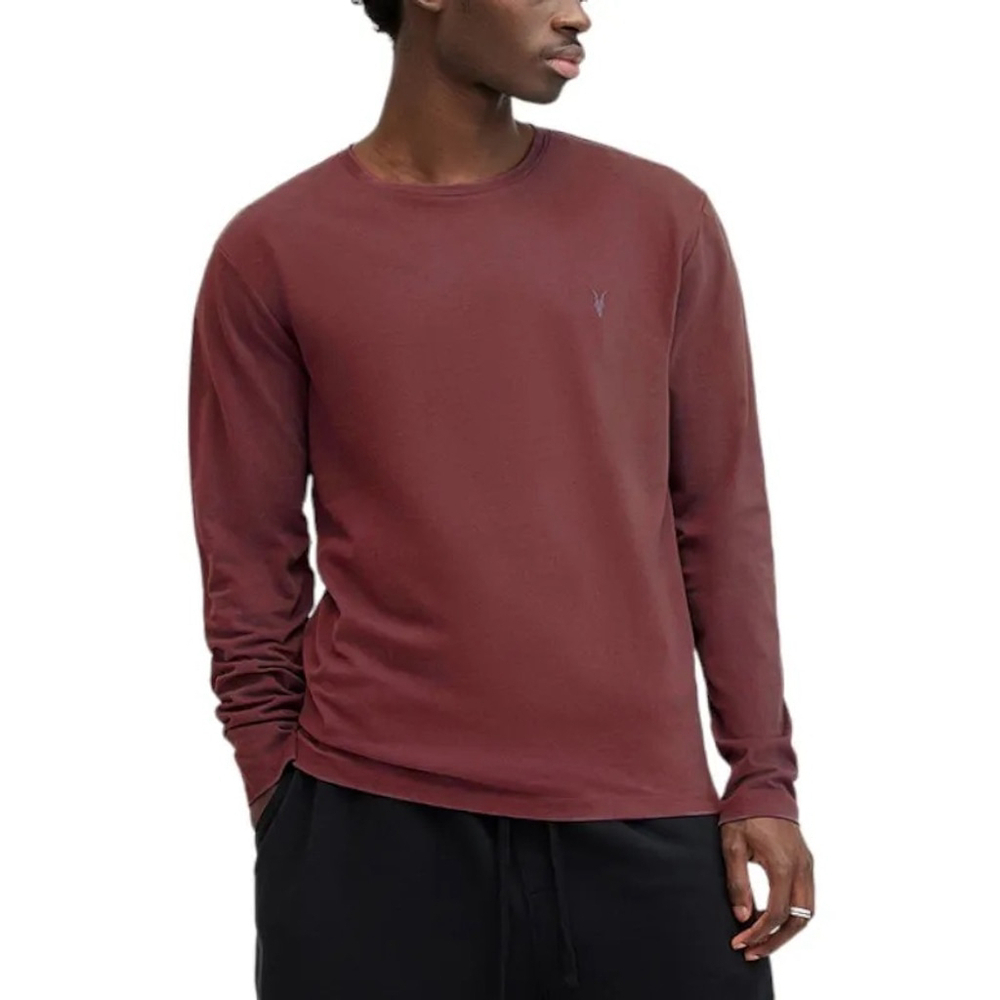 All Saints Mens Small Long Sleeve Crew Neck Maroon T Shirt